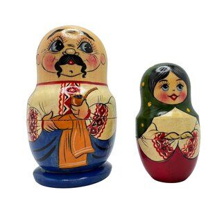 Ukrainian Traditional Matryoshka Nesting Dolls Hand Painted Wooden Set of 2